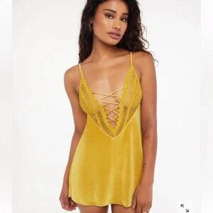 Savage X Fenty By Rihanna Velvet Vixen Slip, Lingerie, Medium, Mustard